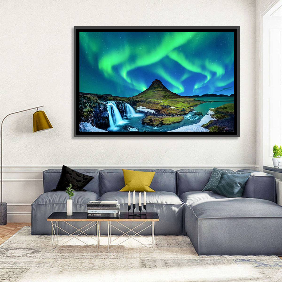 Kirkjufell Northern Lights Wall Art in a room, landscape