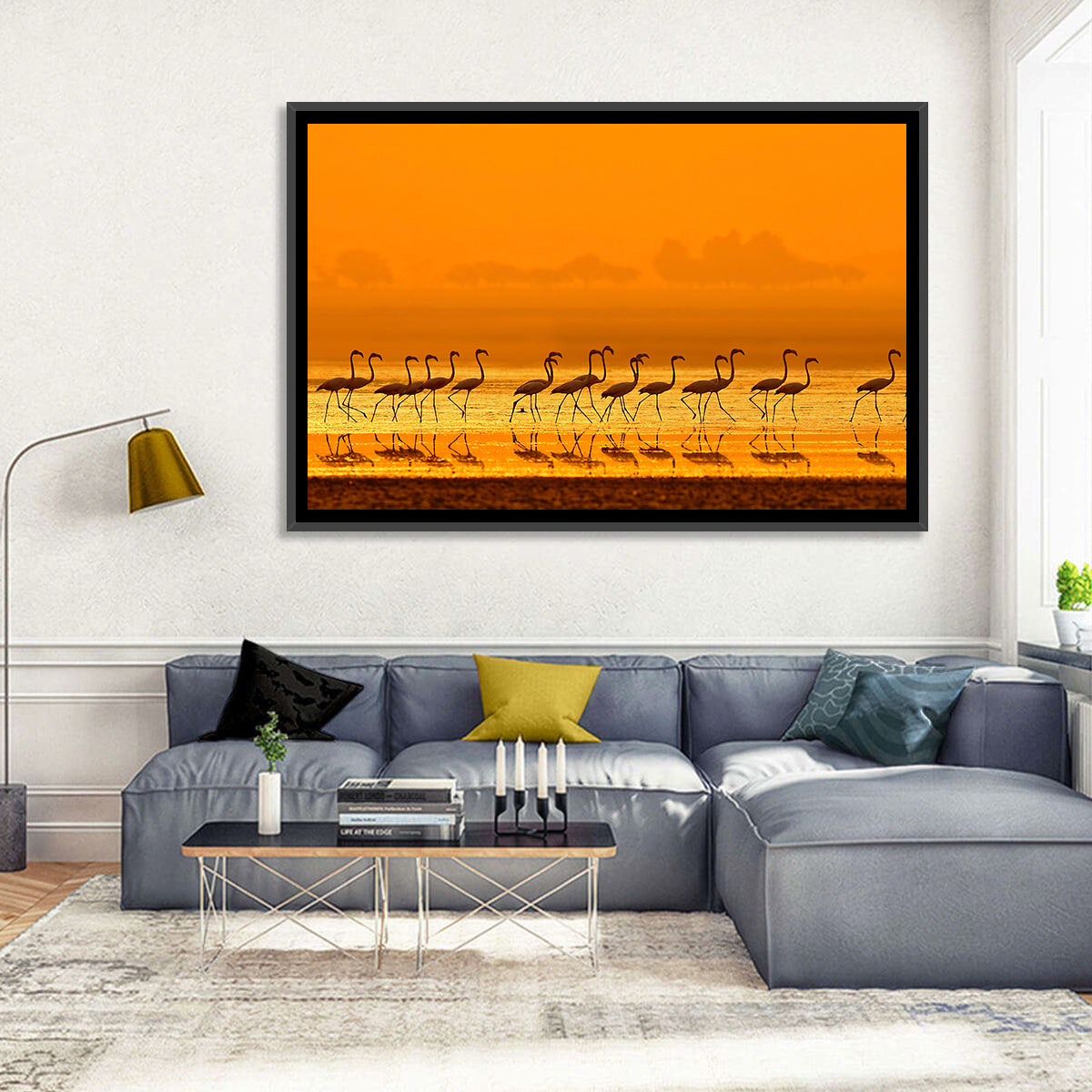 Flamingo Line at Golden Hour Wall Art