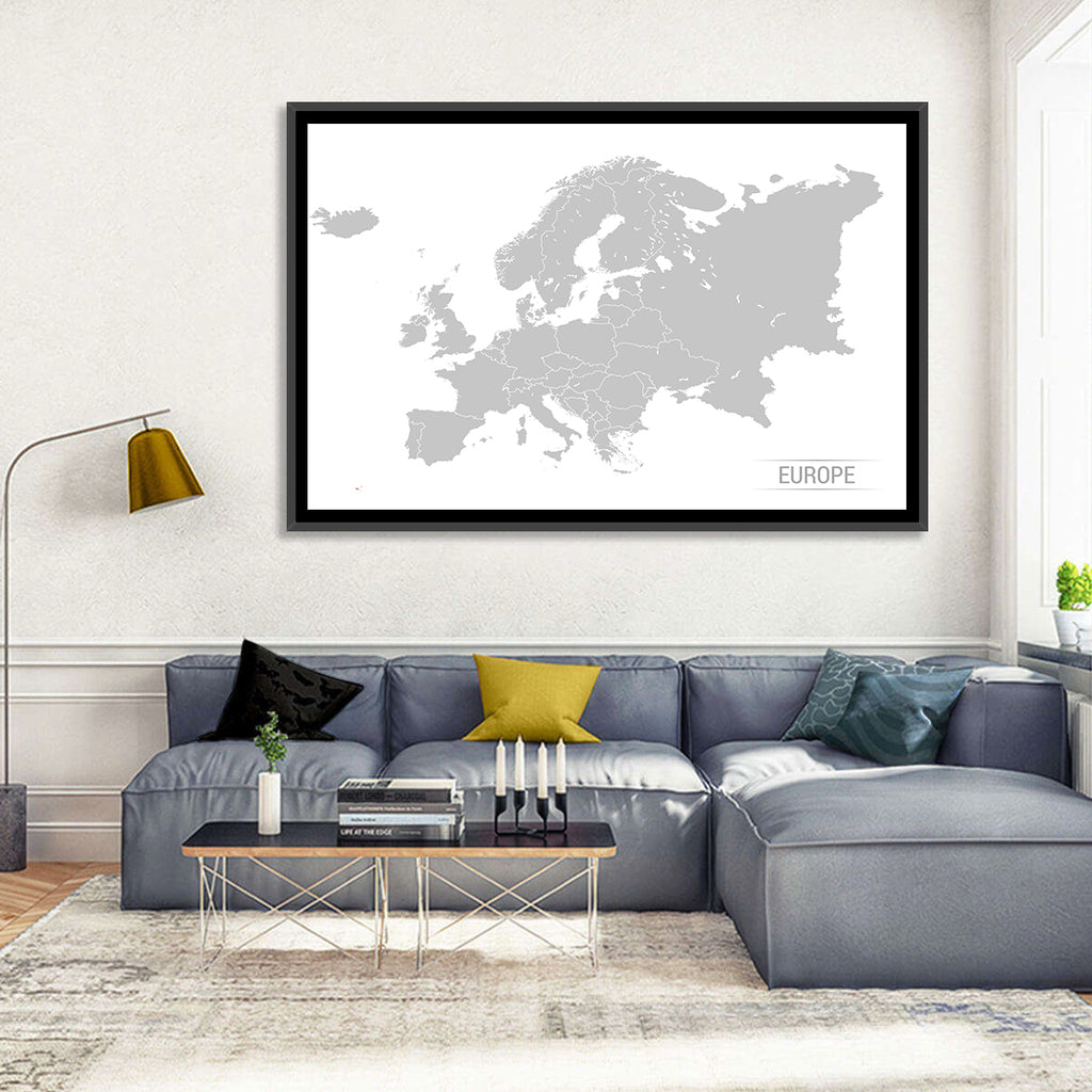 Gray Europe Outline Map Wall Art