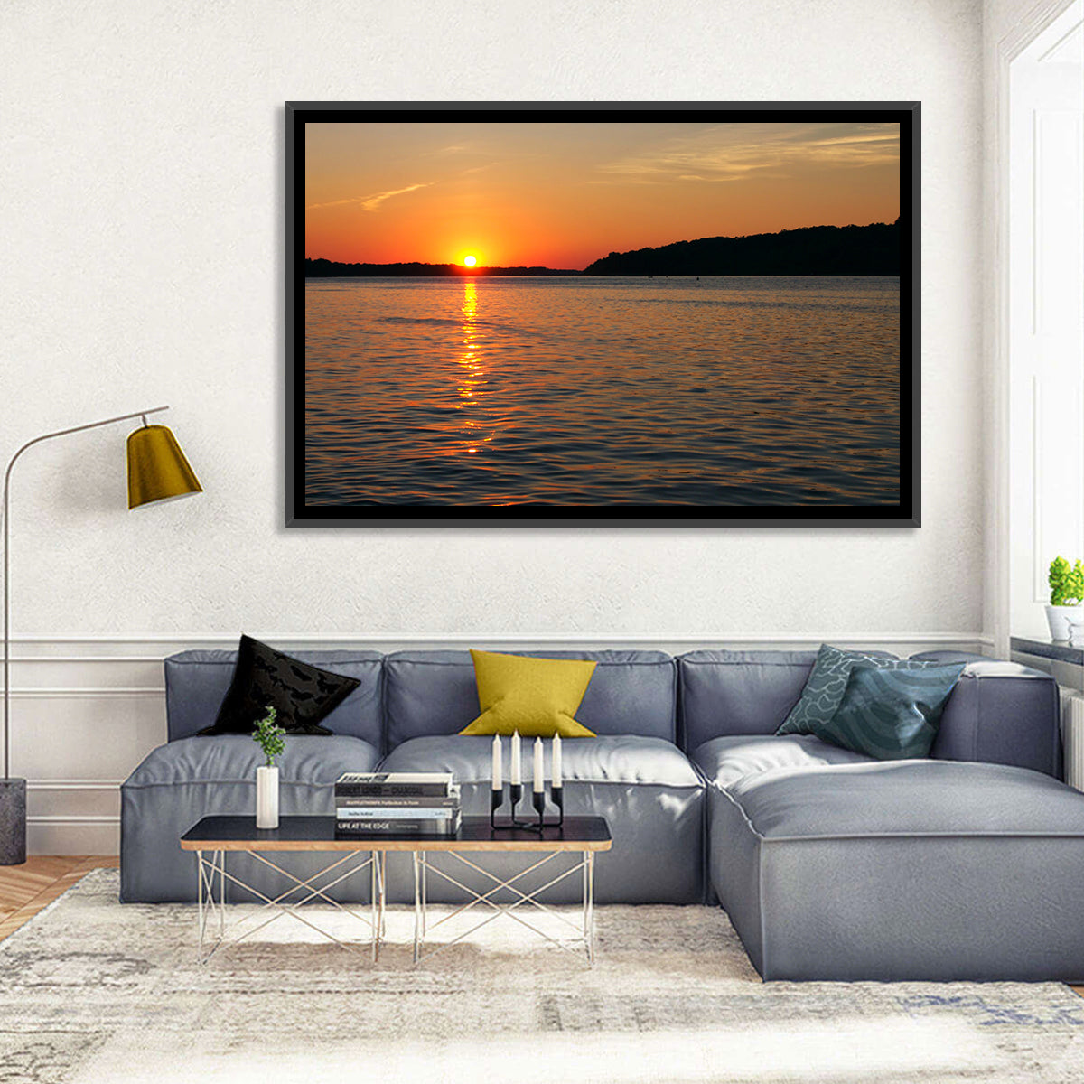 Mississippi River Sunset Wall Art in a room, landscape