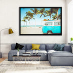 Vintage Vw Bus on Tropical Beach Wall Art