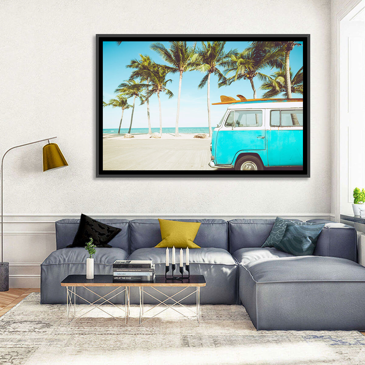 Vintage Vw Bus on Tropical Beach Wall Art