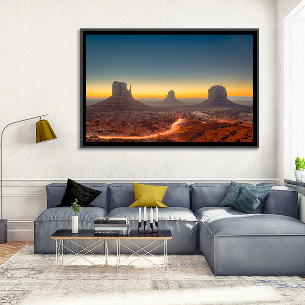 Monument Valley Golden Horizon Wall Art in a room, landscape
