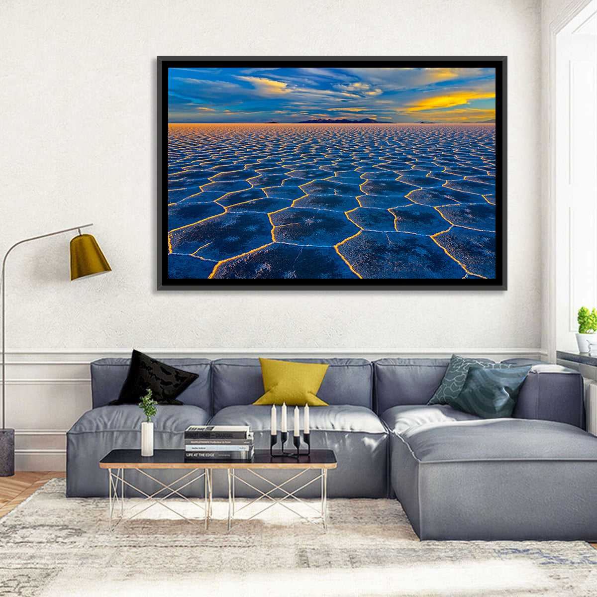 Salar De Uyuni Salt Flats at Sunset Wall Art in a room, landscape