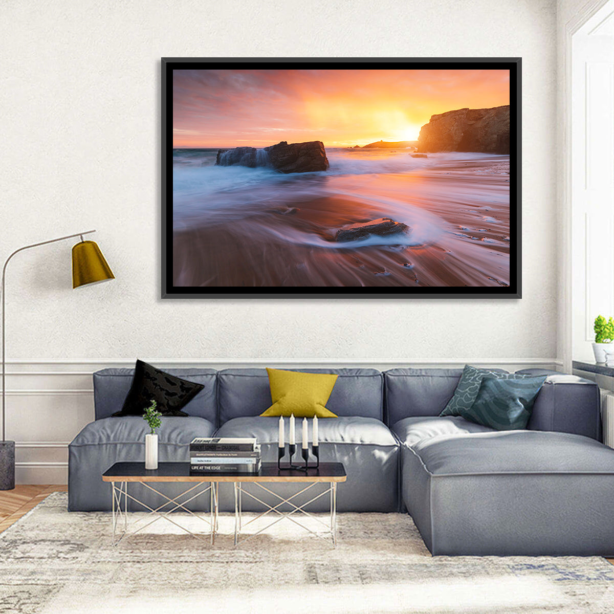 Quiberon Beach Sunset Wall Art in a room, landscape