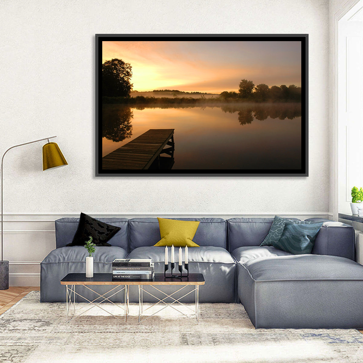 Golden Morning Pier Wall Art in a room, landscape