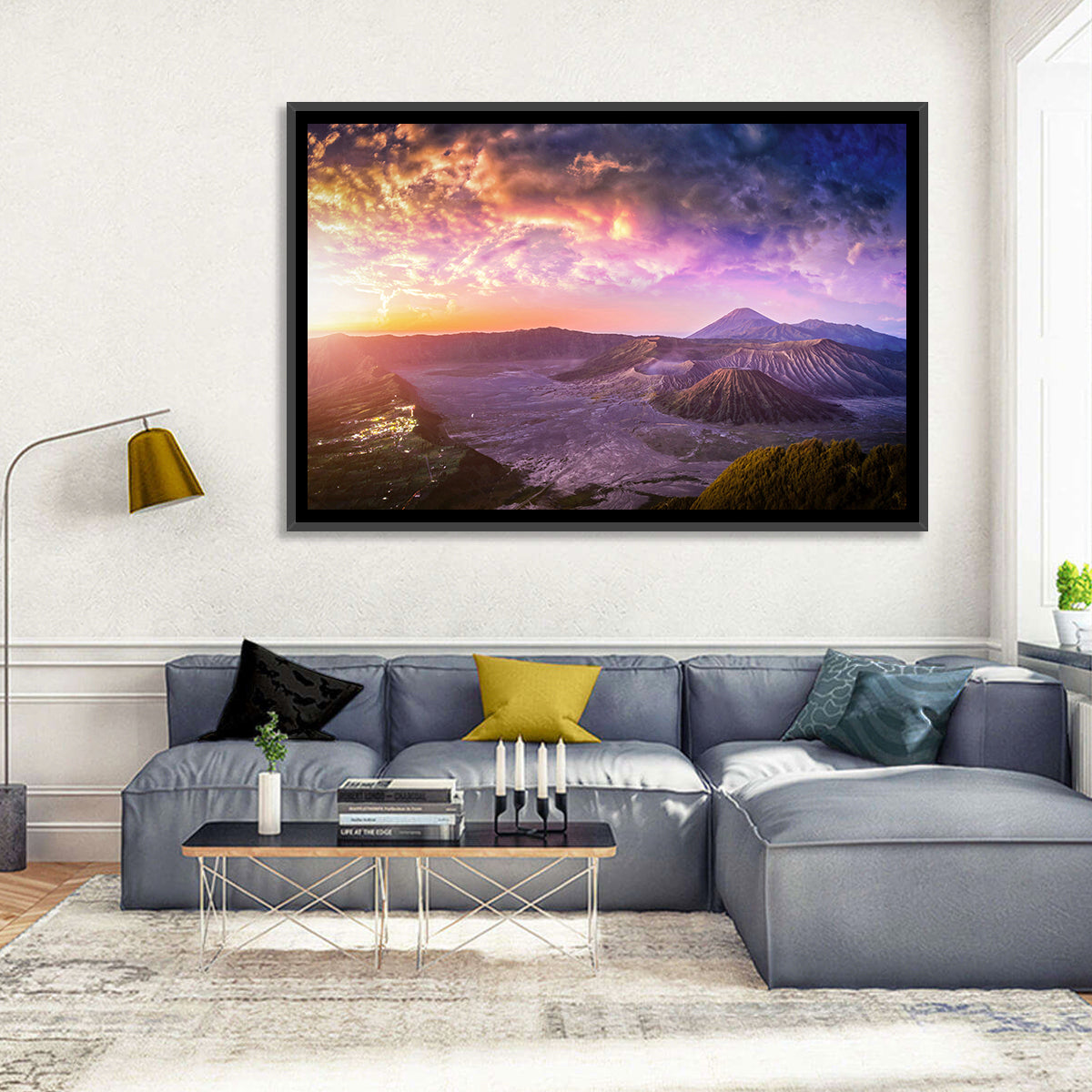 Mount Bromo Sunset View Wall Art in a room, landscape
