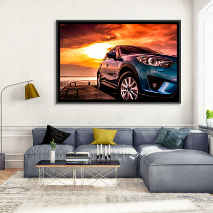 Suv on Pier at Sunset Wall Art