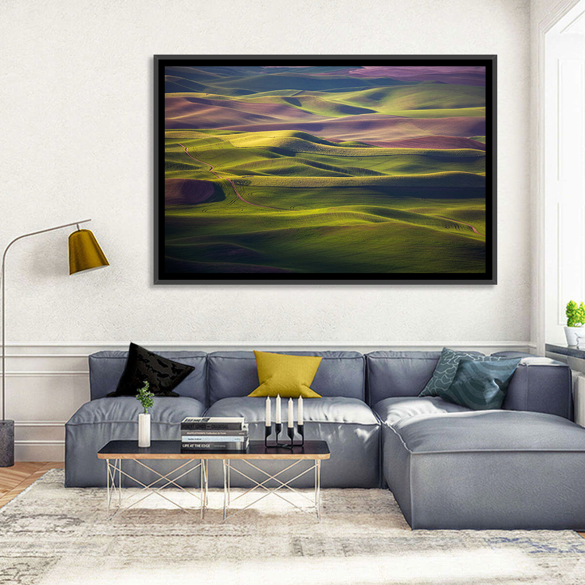 Palouse Farmland at Golden Hour Wall Art in a room, landscape