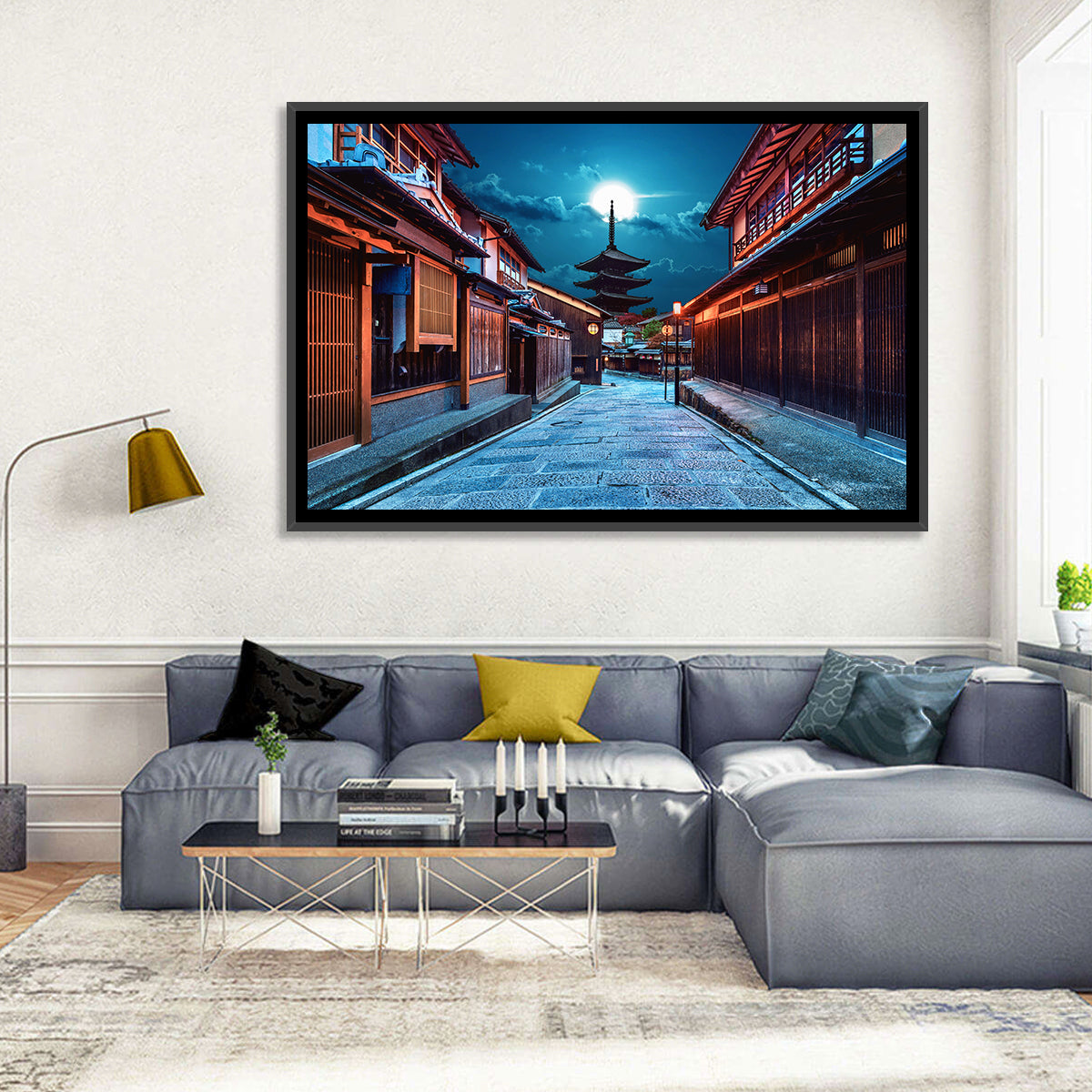 Moonlit Sannen Zaka Kyoto Wall Art in a room, landscape