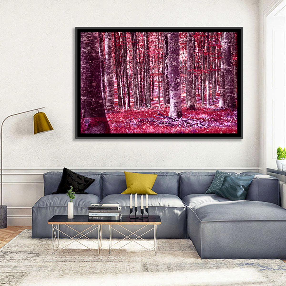 Crimson Woodland Wall Art in a room, landscape
