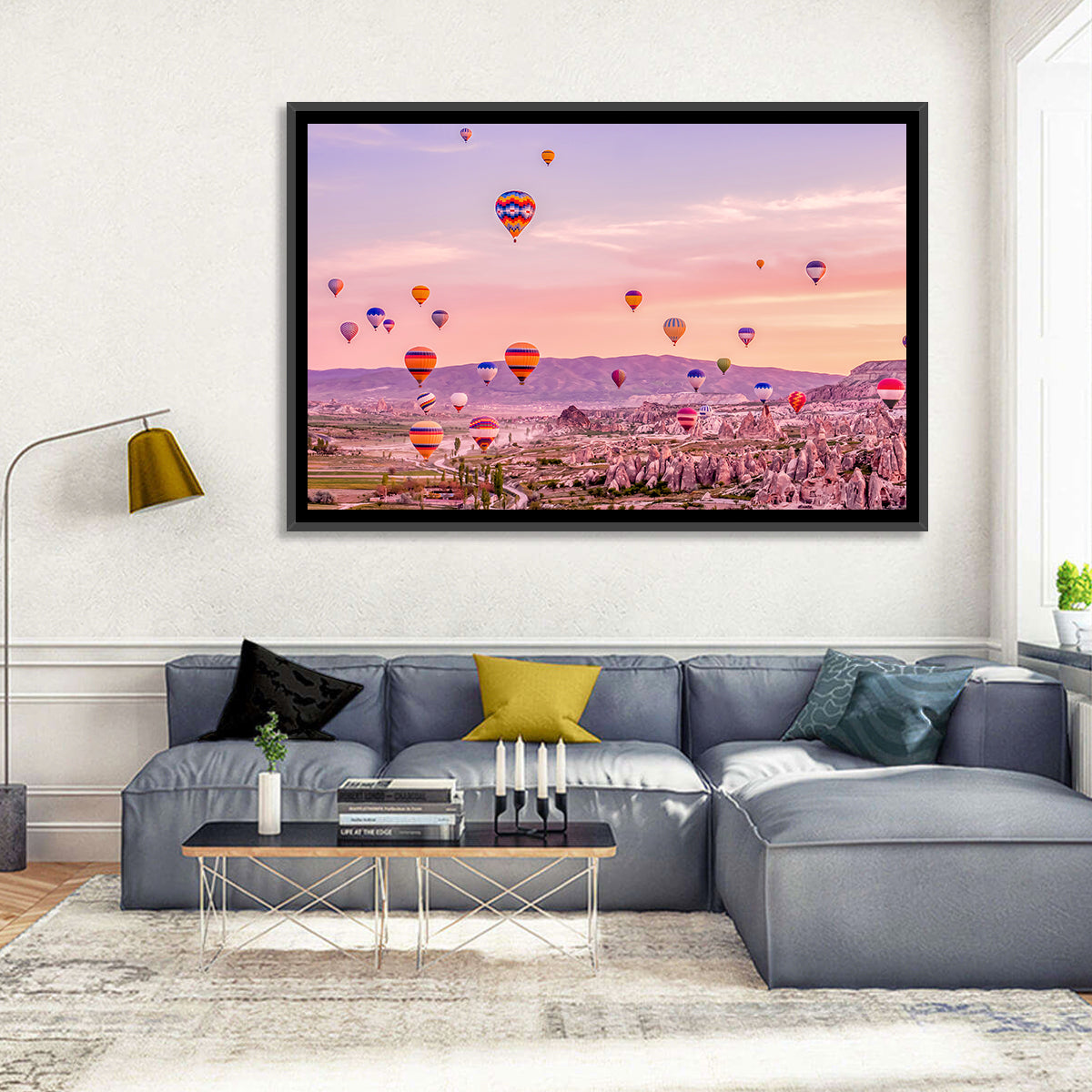 Cappadocia Hot Air Balloons Wall Art in a room, landscape