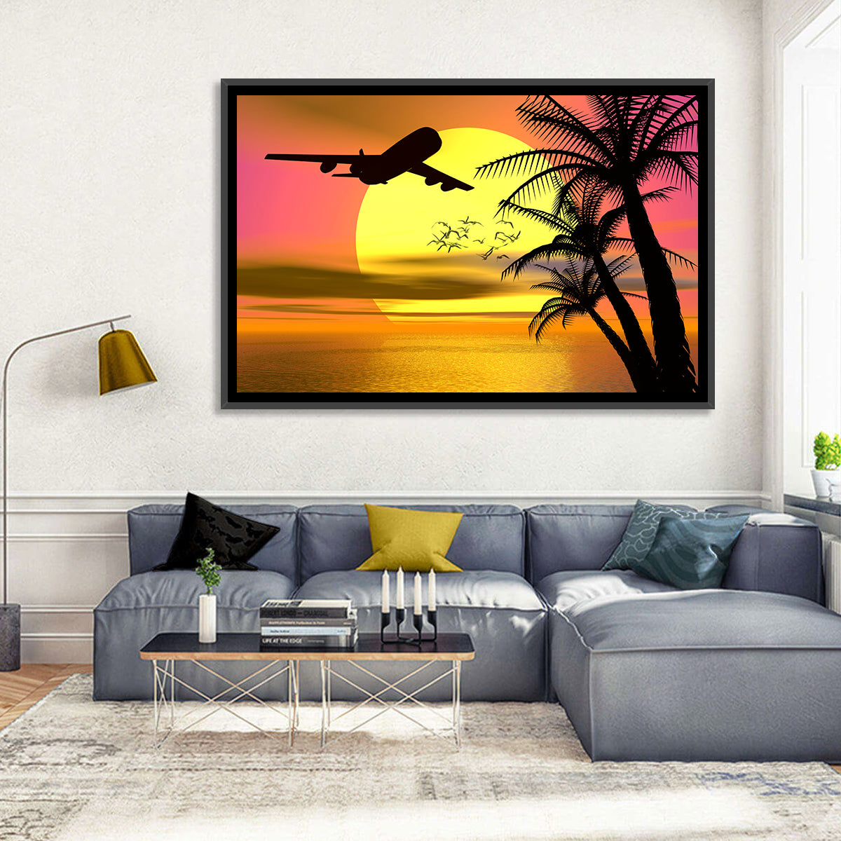 Wide-body Airplane Over Caribbean Dusk Wall Art