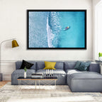 Lone Boat Over Turquoise Waves Wall Art