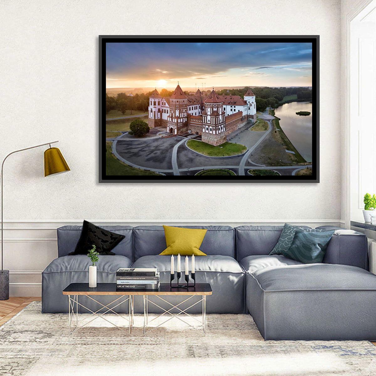 Mir Castle Sunrise Over Lake Wall Art