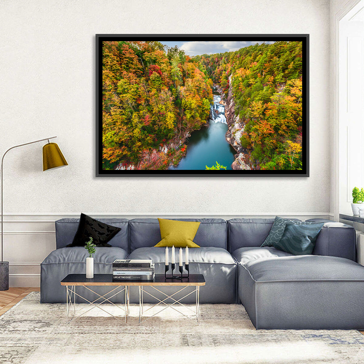 Tallulah Gorge Waterfall Wall Art in a room, landscape