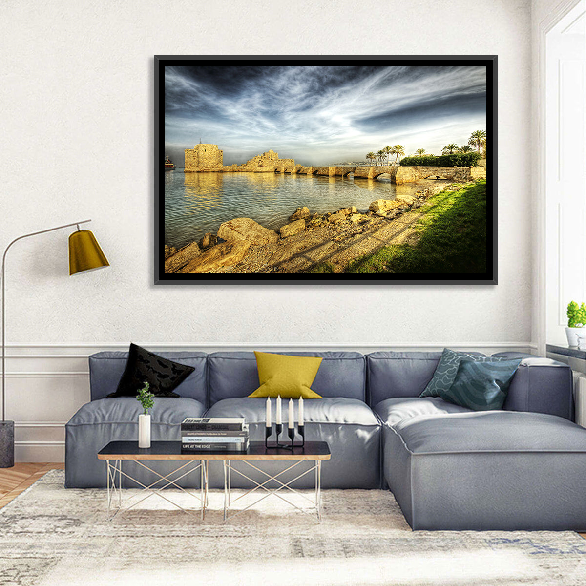 Sidon Sea Castle Wall Art in a room, landscape