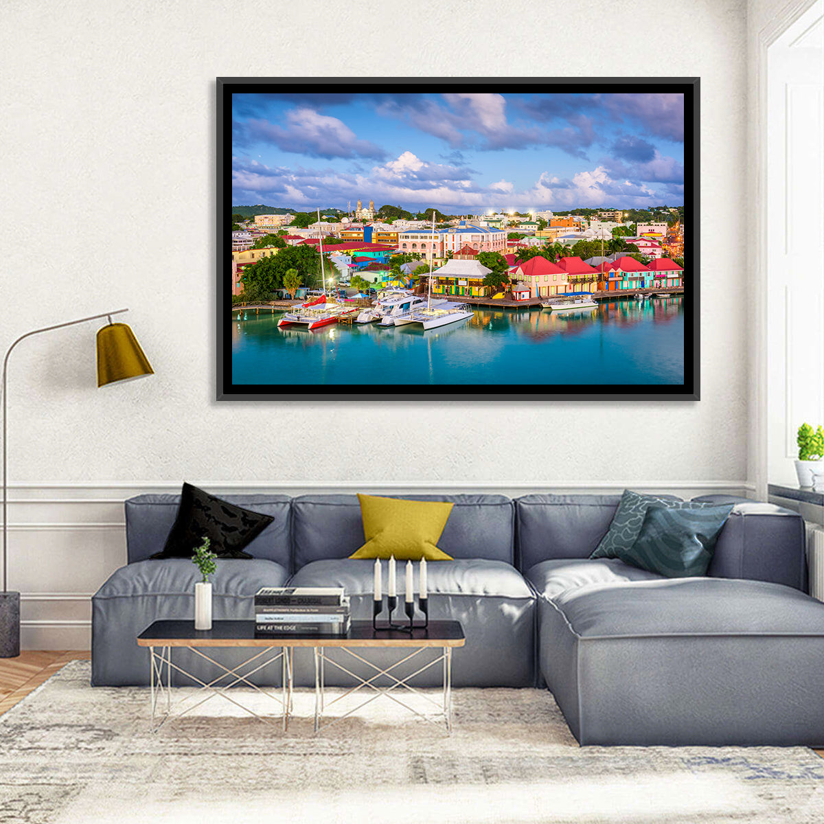 St. John’s Harbor at Golden Dusk Wall Art in a room, landscape