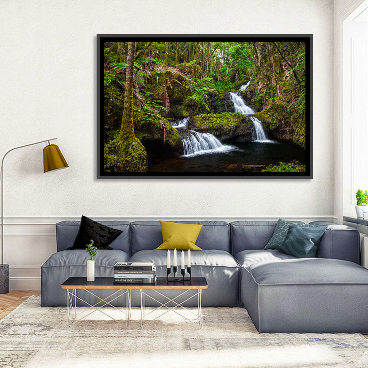 Onomea Falls Wall Art in a room, landscape