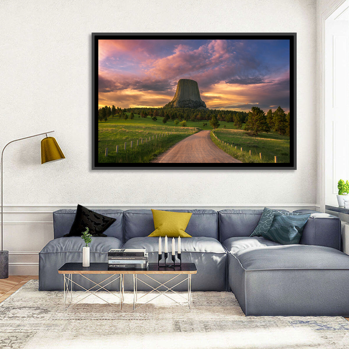 Devils Tower at Sunset Wall Art in a room, landscape