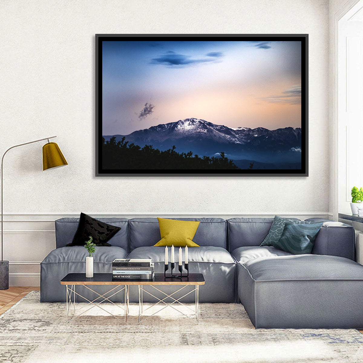 Snow-capped Pikes Peak at Dusk Wall Art in a room, landscape