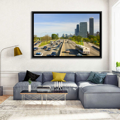 Chicago Expressway Toward Downtown Skyline Wall Art