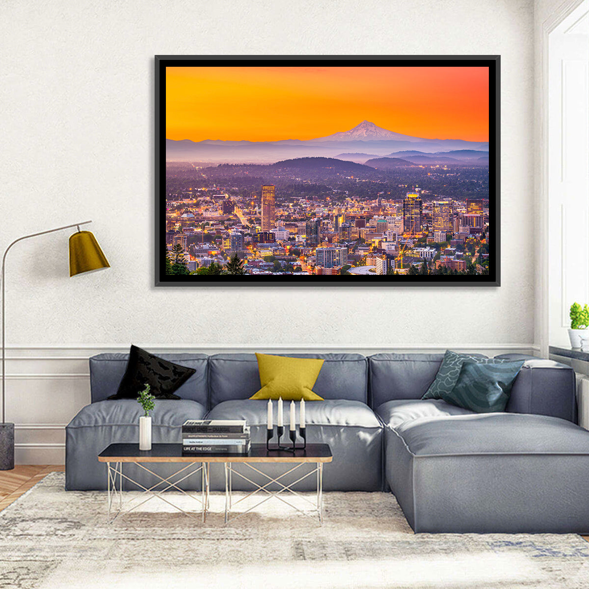 Mount Hood Over Portland Skyline Wall Art
