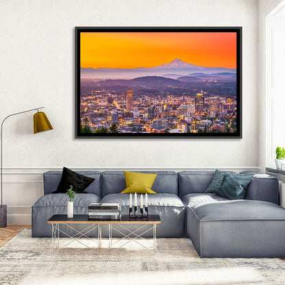 Mount Hood Over Portland Skyline Wall Art