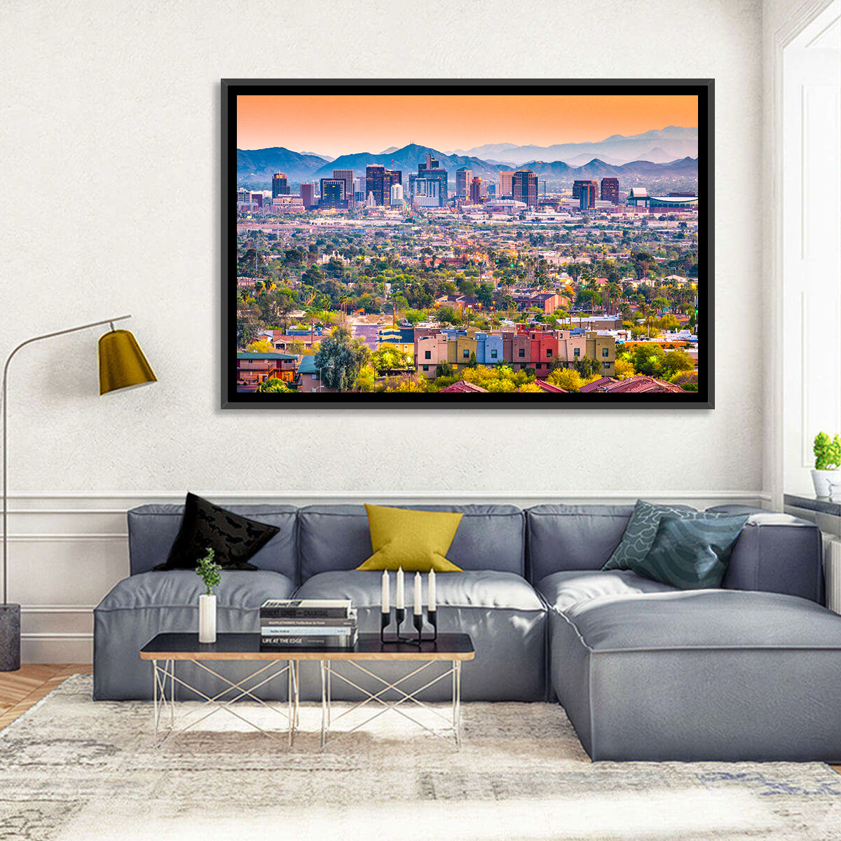 Phoenix Golden Hour Cityscape Wall Art in a room, landscape