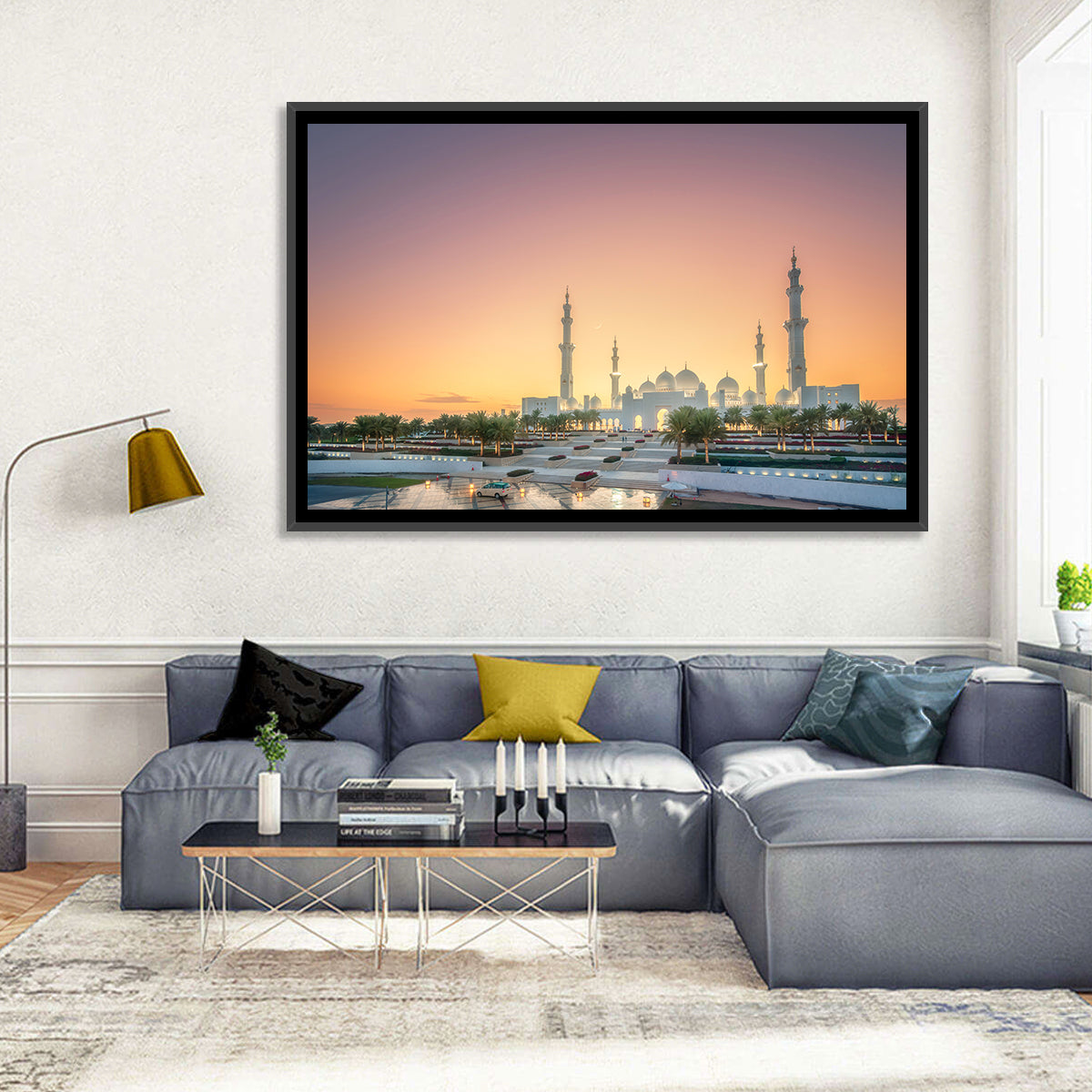 Sheikh Zayed Grand Mosque at Sunset Wall Art in a room, landscape