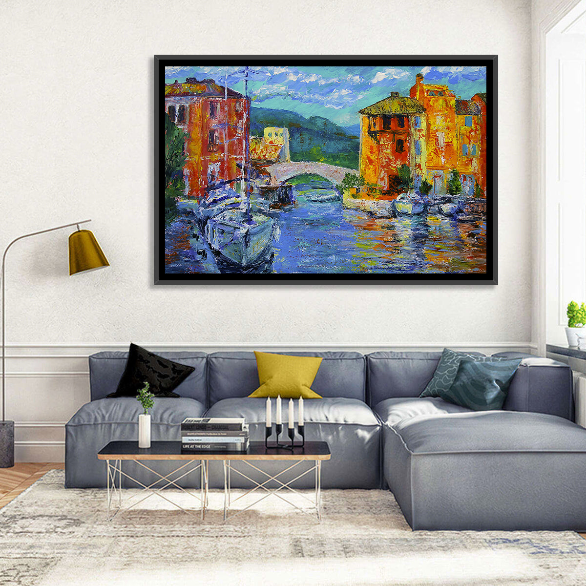 Port Grimaud Canal Scene Wall Art in a room, landscape