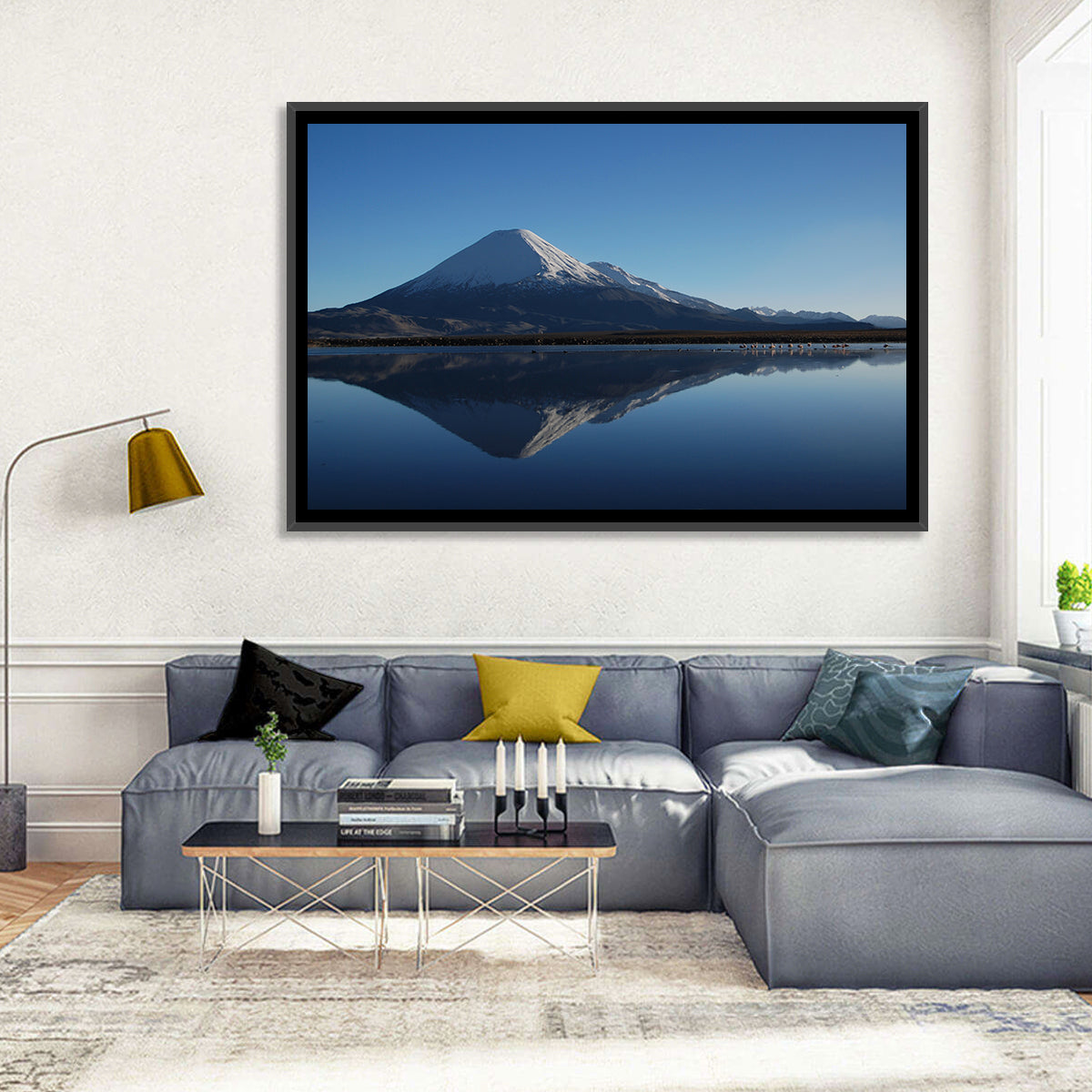 Chungara Lake Reflection Wall Art in a room, landscape