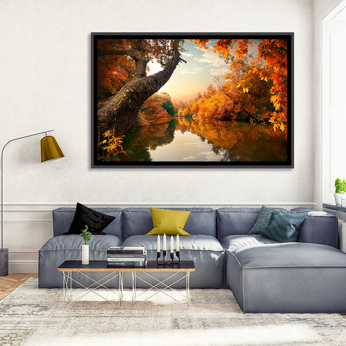Golden Autumn River Reflections Wall Art