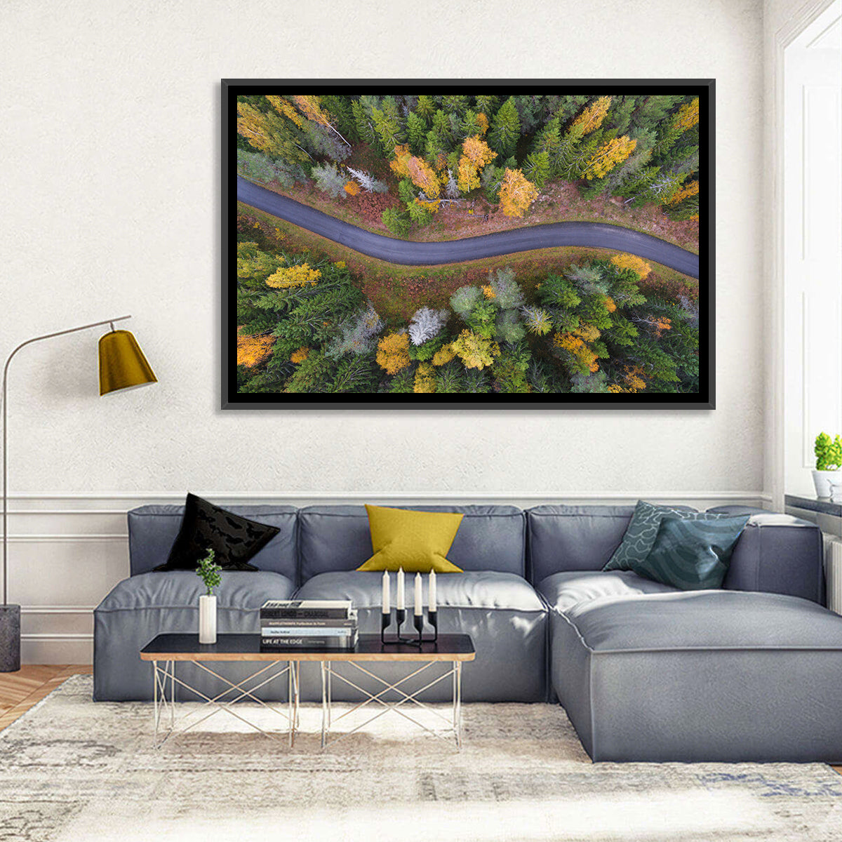 Aerial Autumn Forest Road Wall Art