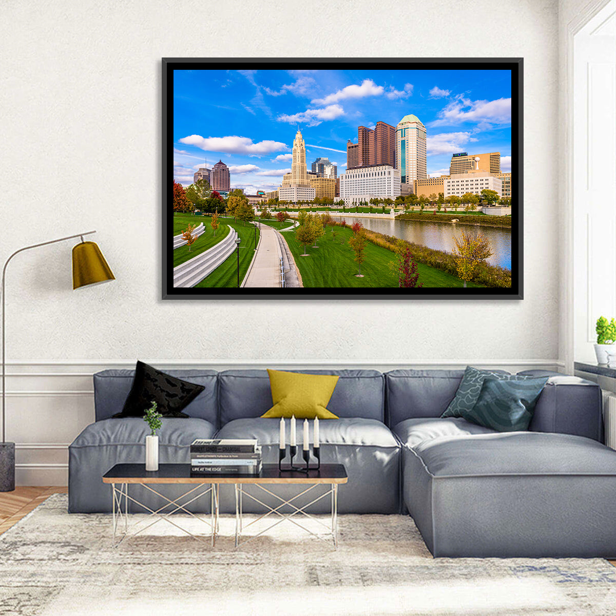 Columbus Skyline Wall Art in a room, landscape