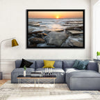 Golden Hour Rock Shoreline Sunset Wall Art
