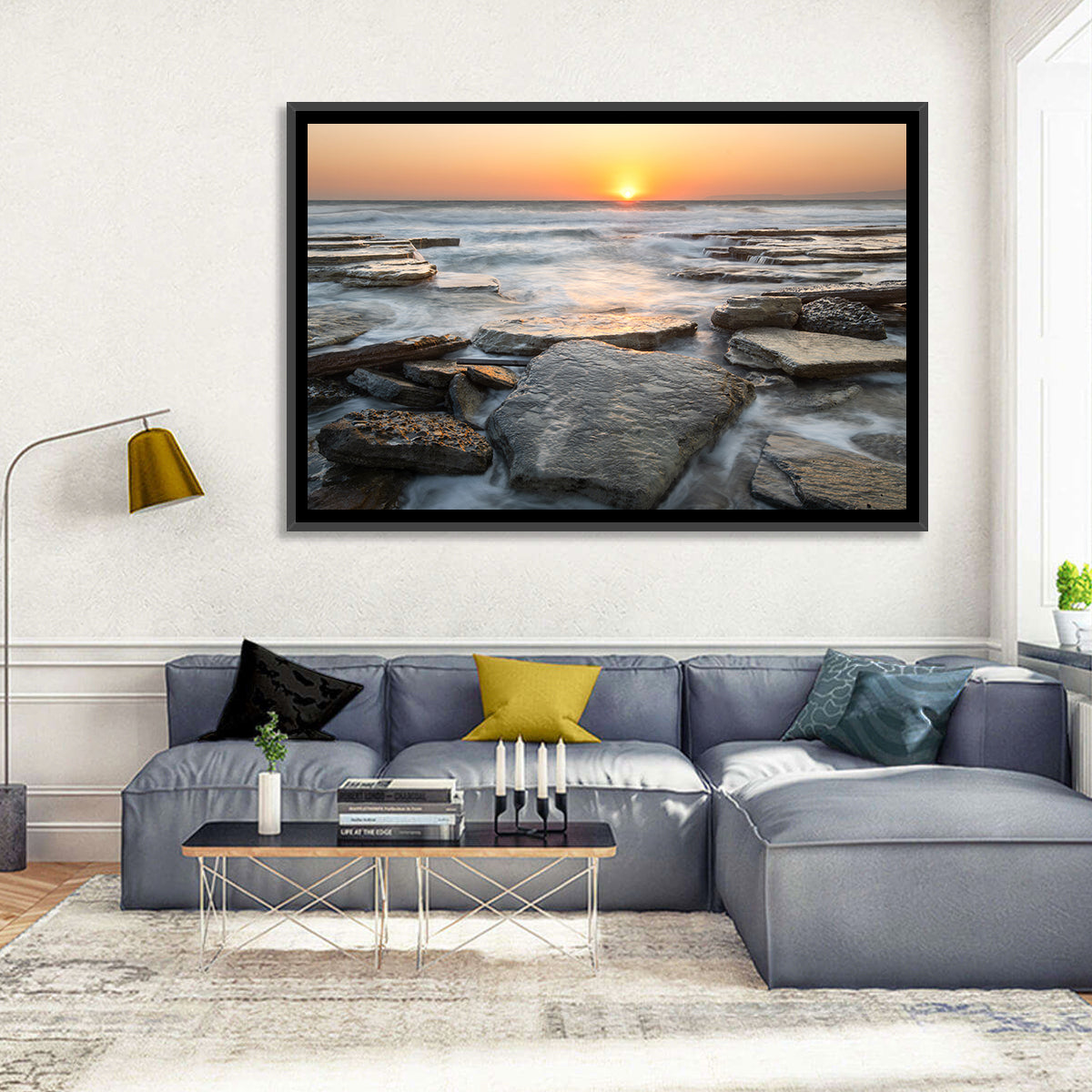 Golden Hour Rock Shoreline Sunset Wall Art