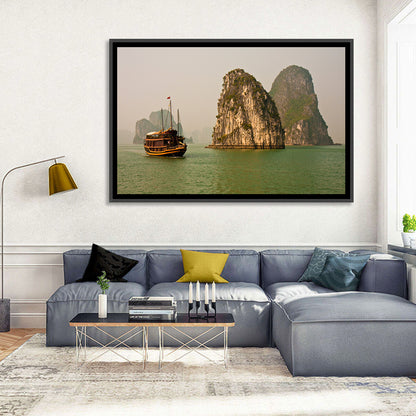 Ha Long Bay Junk Boat and Karst Cliffs Wall Art