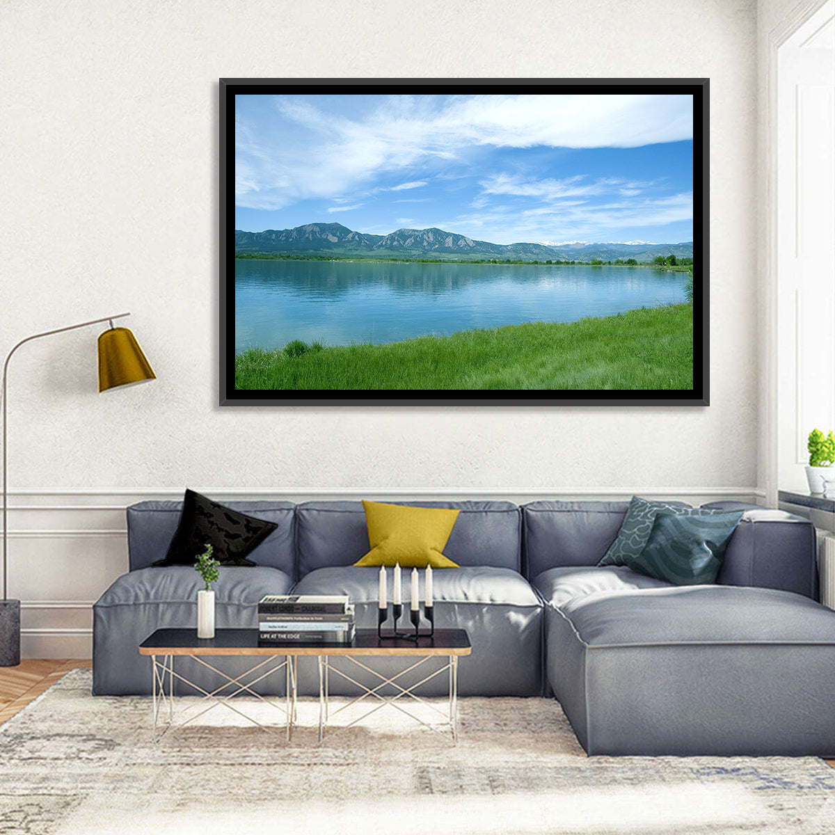 Boulder Reservoir and Flatirons Wall Art in a room, landscape
