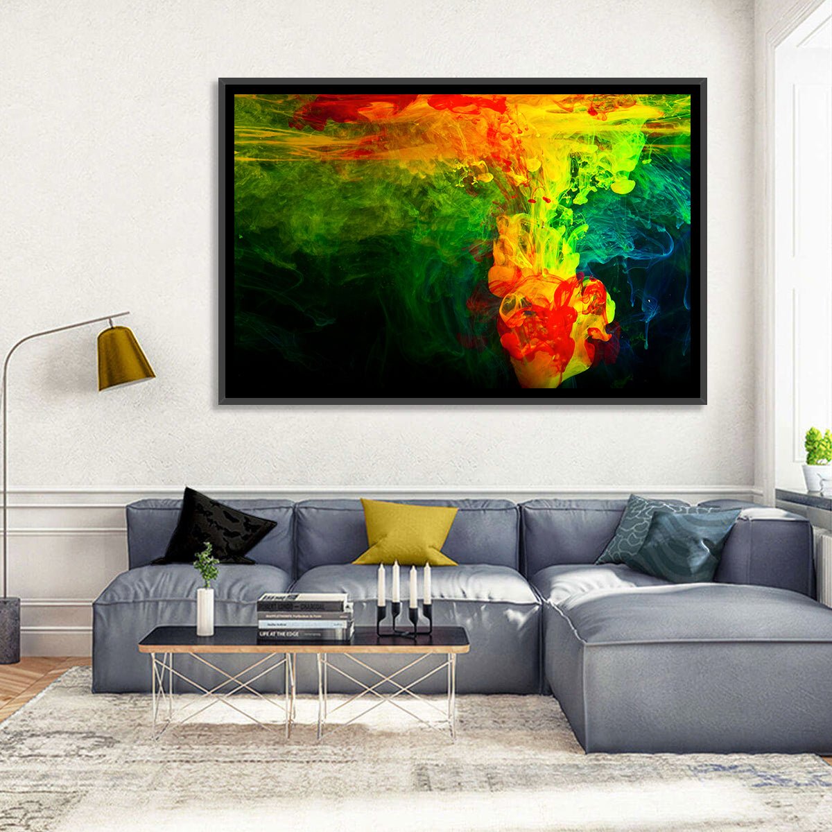 Dynamic Ink Plumes Abstract Wall Art in a room, landscape