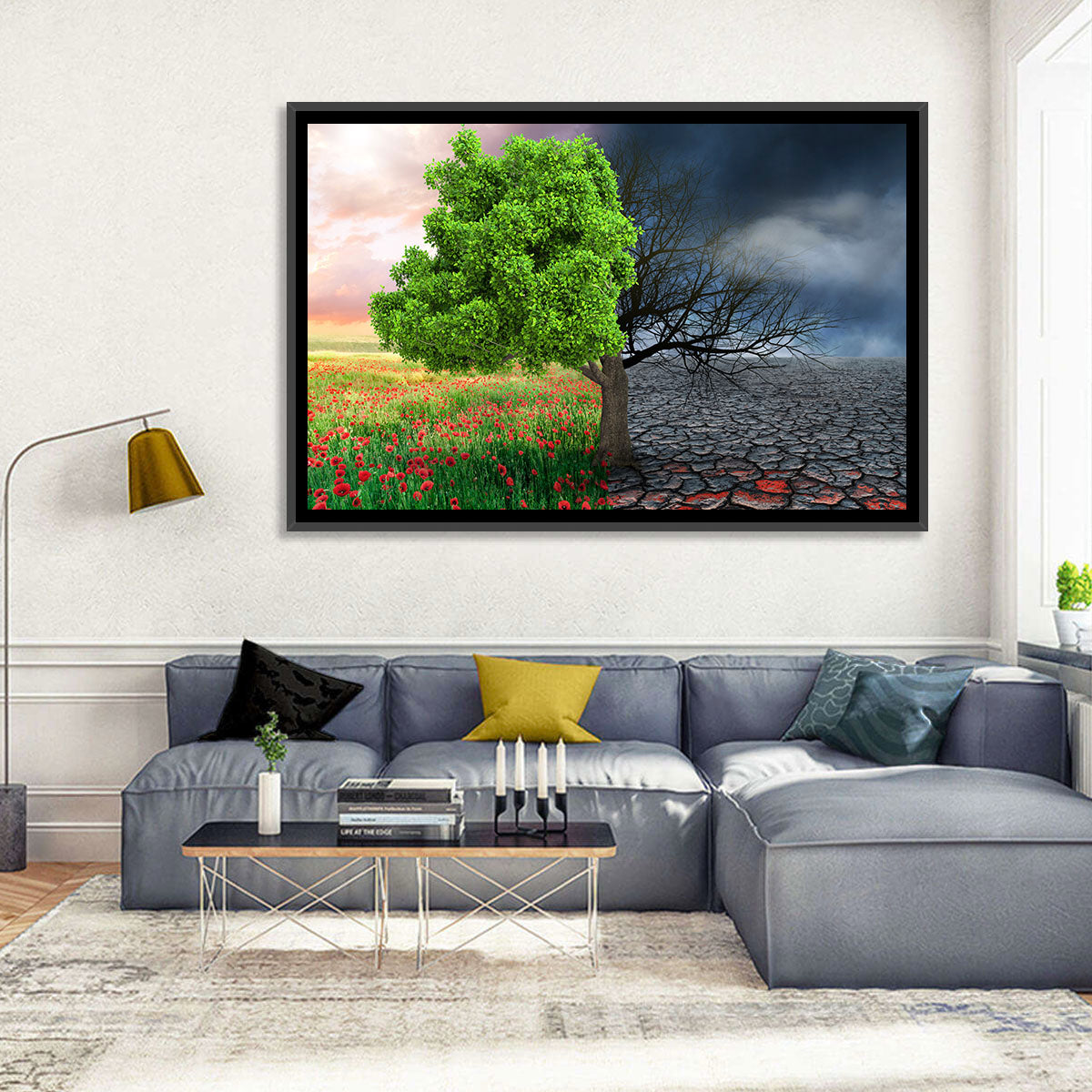 Split Climate Landscape Wall Art in a room, landscape