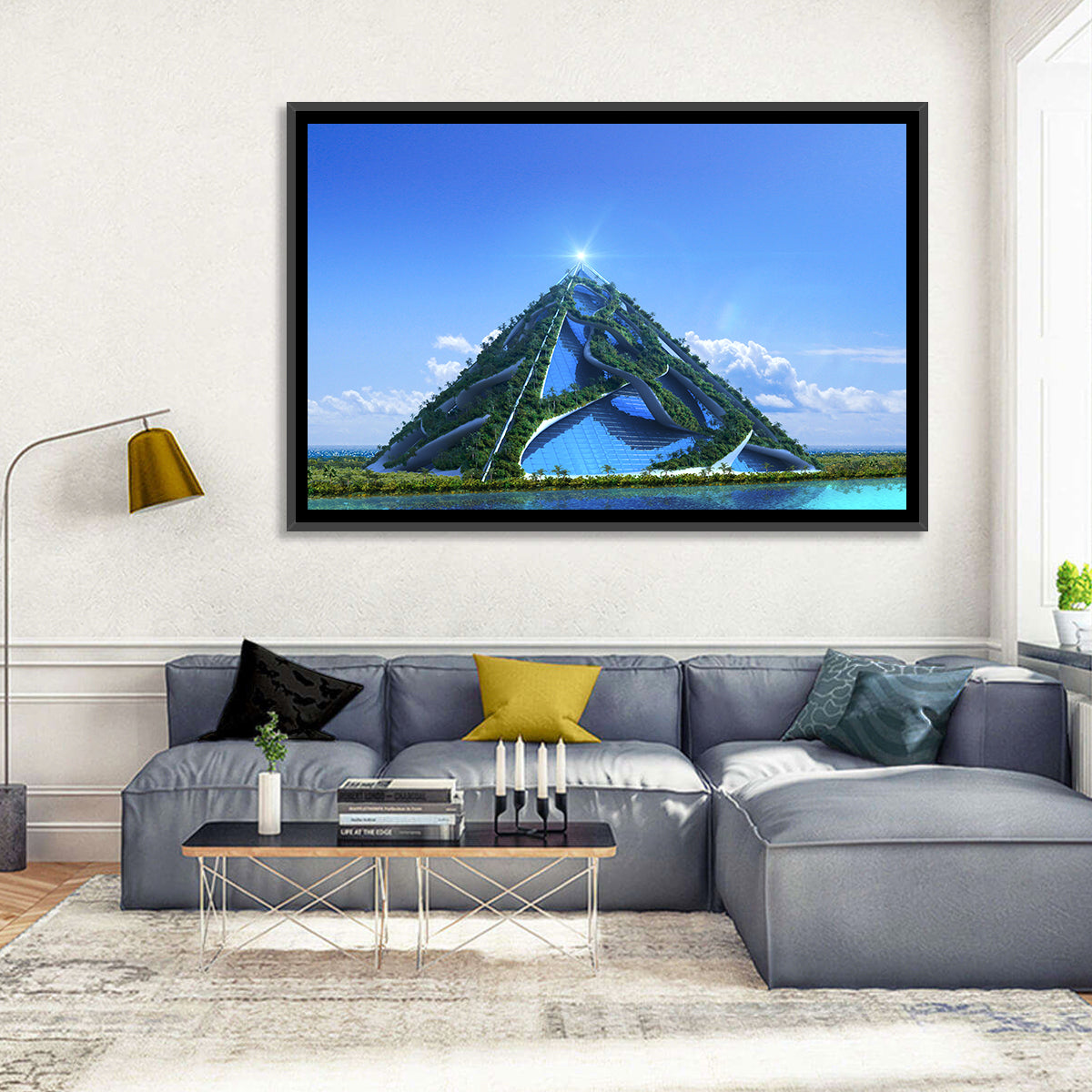 Glassy Pyramid with Gardens Wall Art in a room, landscape