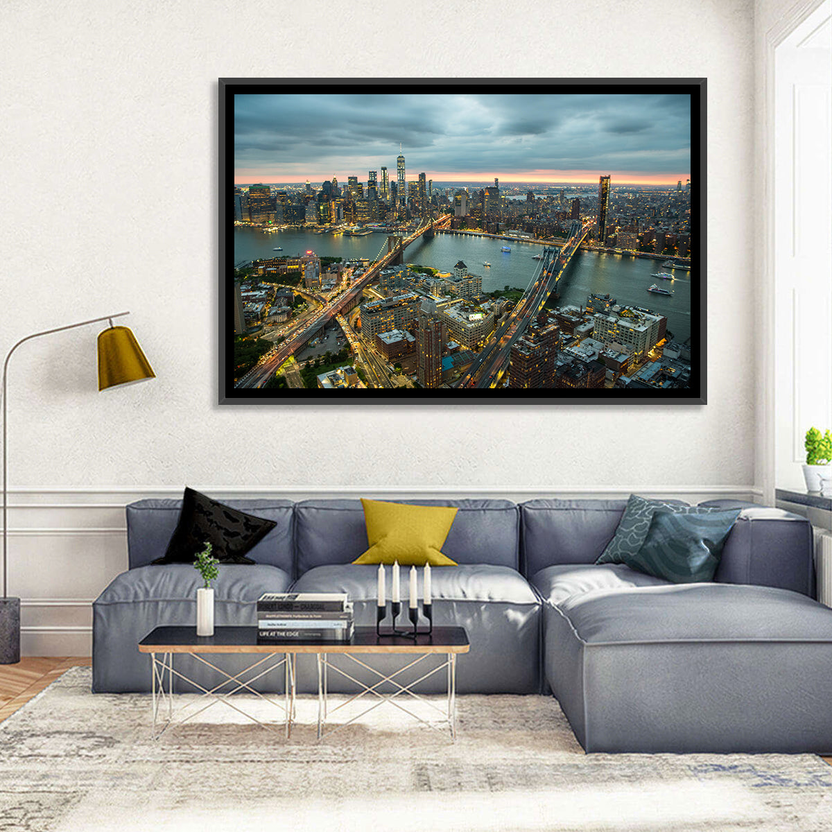 New York Twilight Cityscape Wall Art in a room, landscape