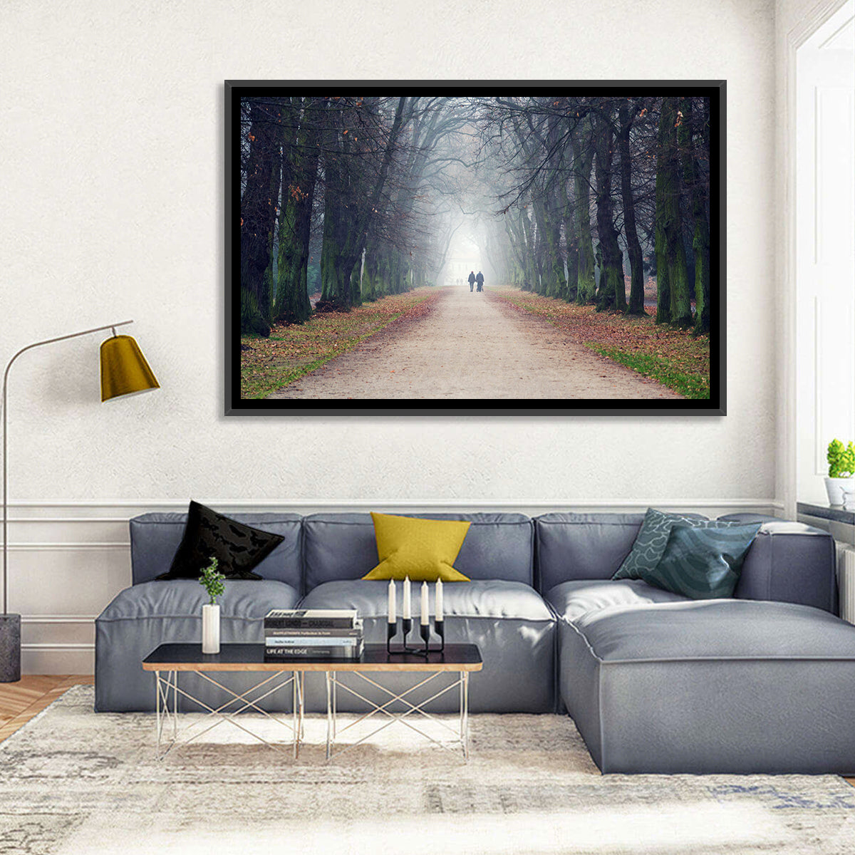 Foggy Tree Lined Walkway in Autumn Wall Art