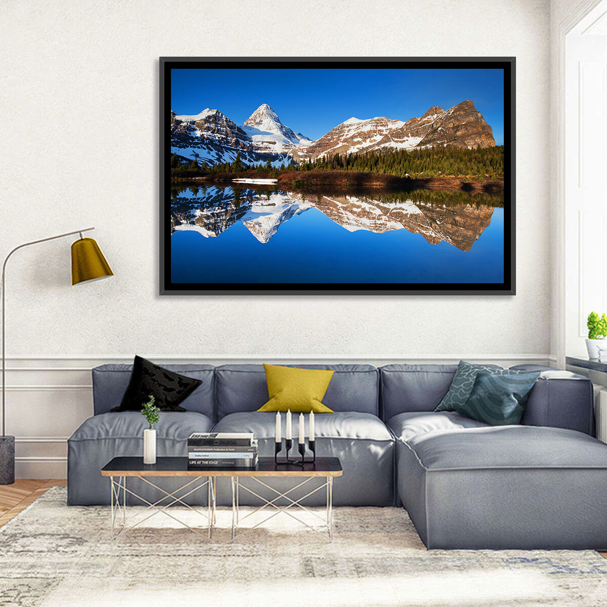 Snowy Mount Assiniboine Wall Art in a room, landscape
