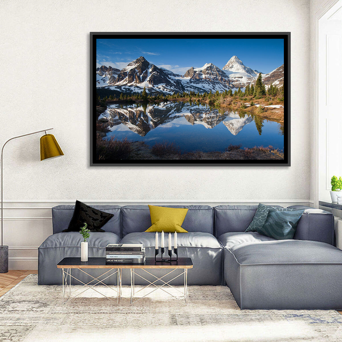 Mount Assiniboine Reflection Wall Art in a room, landscape