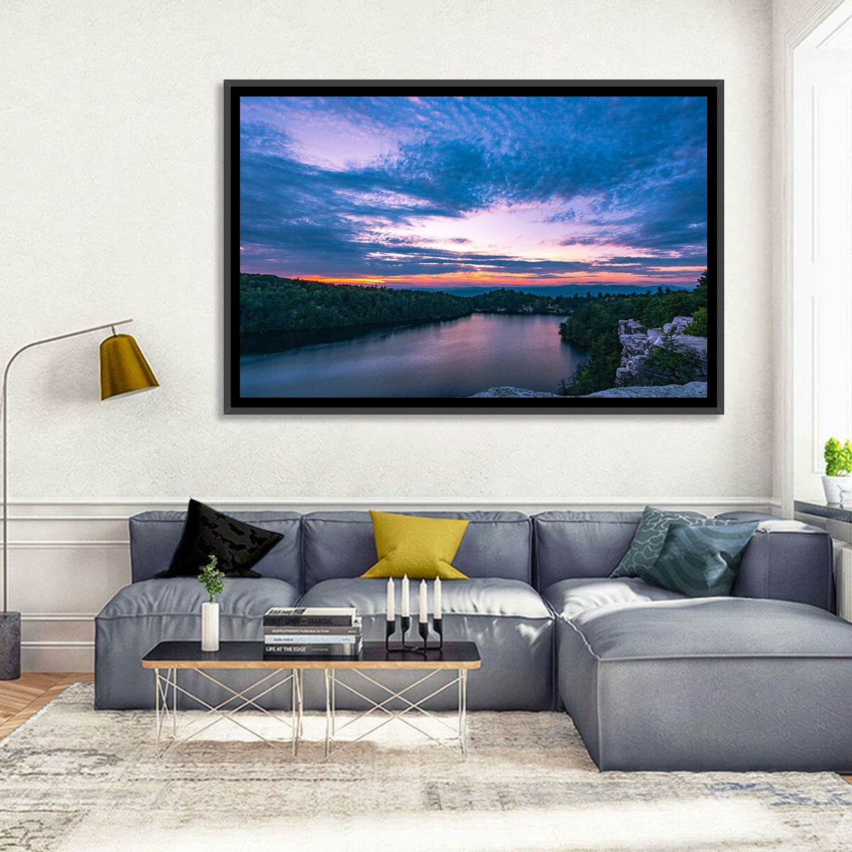 Lake Minnewaska Sunset Wall Art in a room, landscape