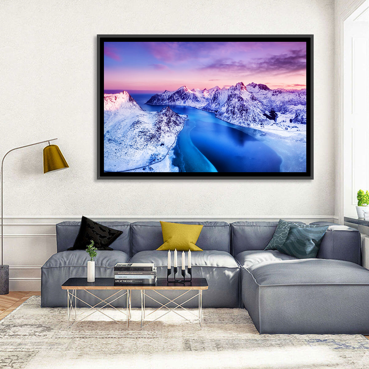 Flakstadpollen Fjord at Sunset Wall Art in a room, landscape