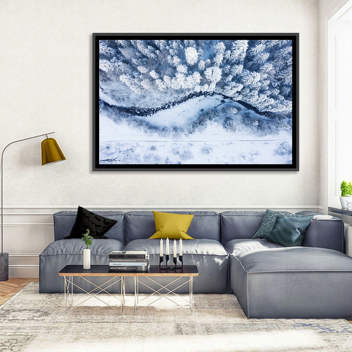 Winding Snowy River Wall Art in a room, landscape