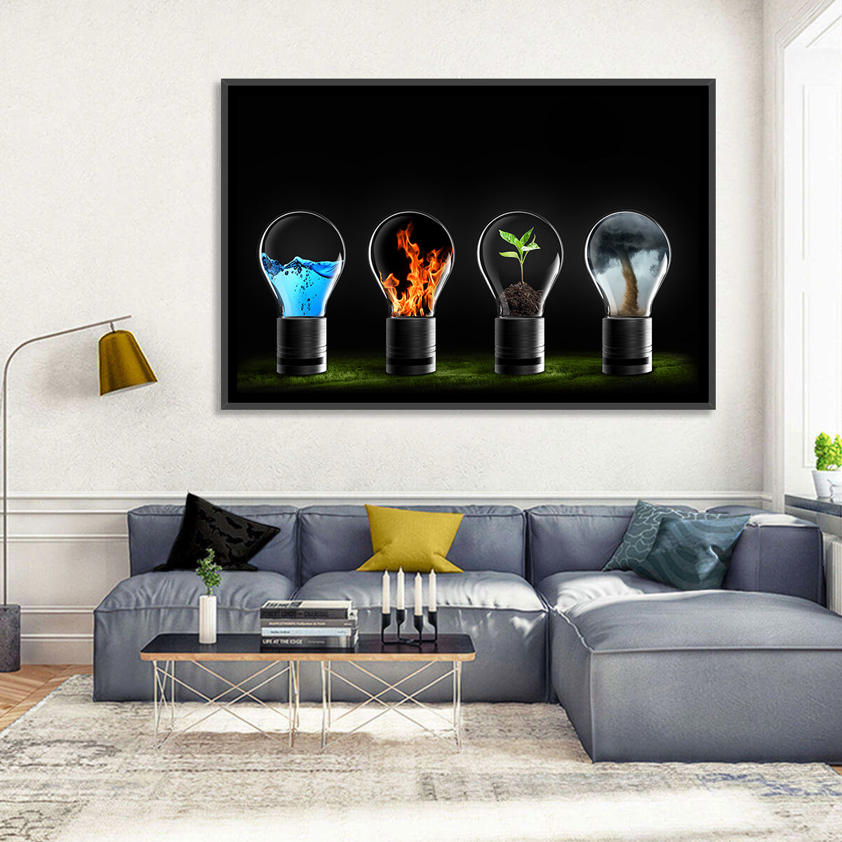 Elemental Light Bulbs Wall Art in a room, landscape